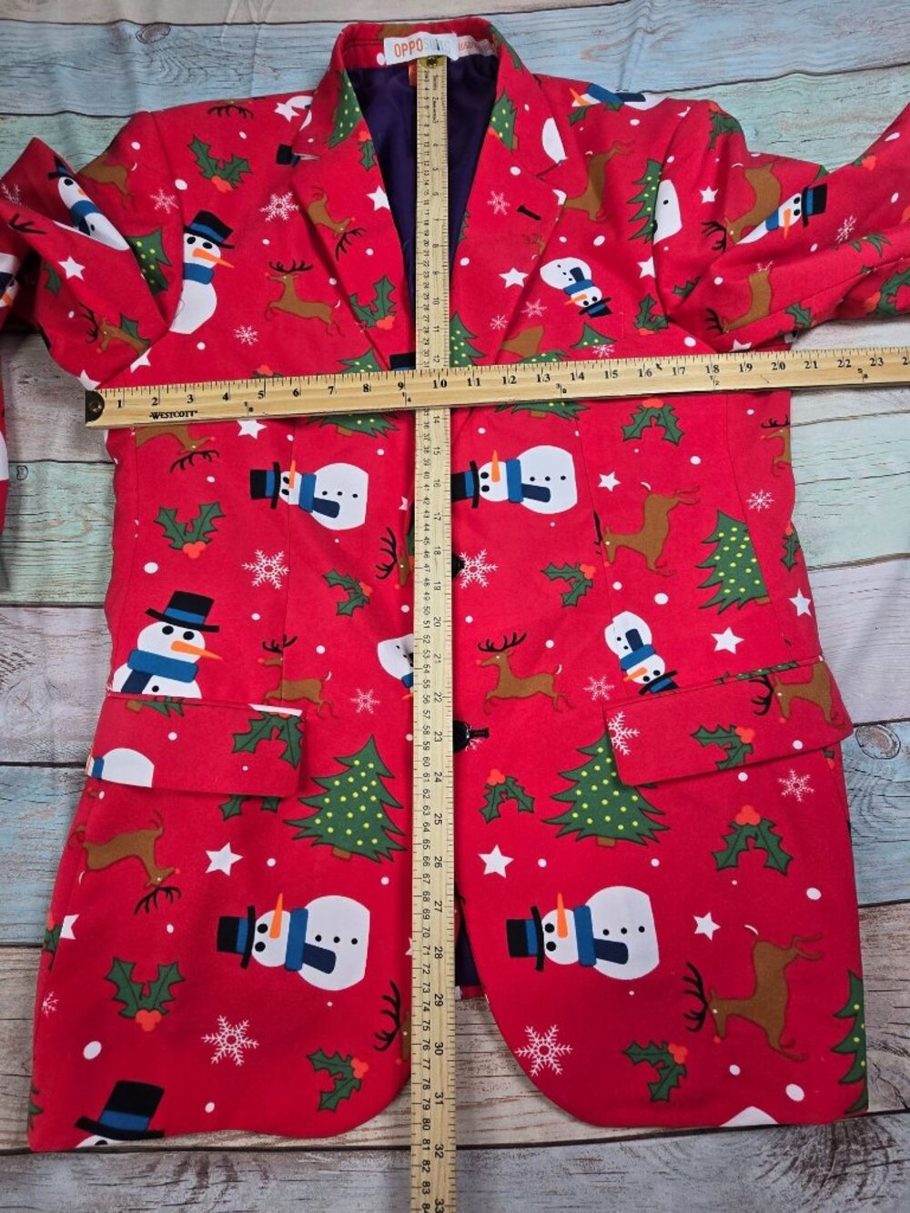 OppoSuits Christmas Suit - Red With Snowman Reindeer & Tree Print - Size 42 US - Picture 10 of 13
